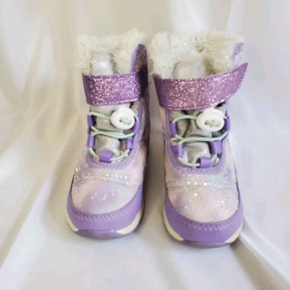Wonder Nation Girls Winter Boots Size 7 Purple &‎ Silver Glitter Sparkle